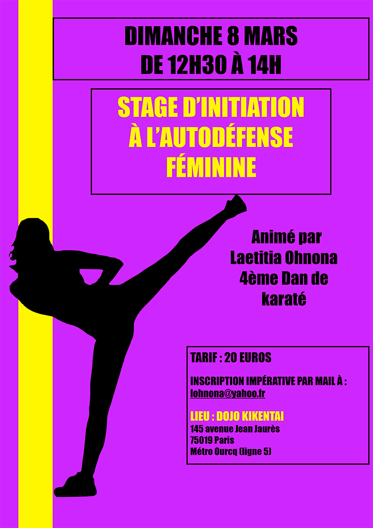 Stage d'auto défense féminine le dimanche 8 mars 2026