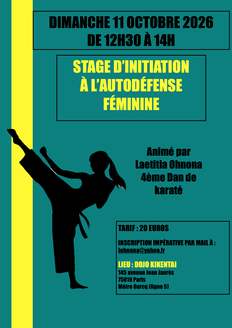 Stage d'auto défense féminine le dimanche 11 octobre 2026